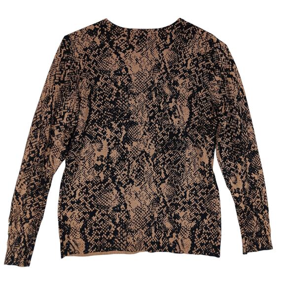 JM Collection Medium Petite Snake Print Top Long Sleeve Brown and Black Pullover - Picture 6 of 11